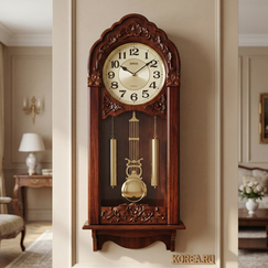 Настенные часы SINIX 209 в стиле классицизма красное дерево 930х360 мм с боем Westminster