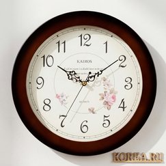 Часы KAIROS KS377 коричневые 360х360 мм – кварцевые настенные часы с плавным ходом