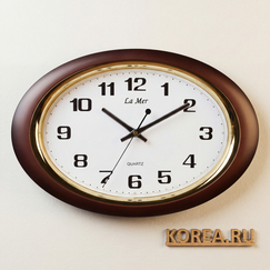 Настенные часы La Mer GD121-1 с плавным ходом коричневый овал 400×260 мм