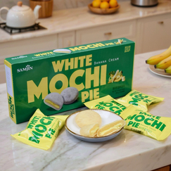 Моти в белой глазури со вкусом банана - White Mochi Pie Banana Cream 150г. (25г*6шт)., Вкус: банан