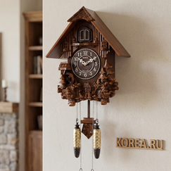 Настенные часы с кукушкой SINIX 612 в резном деревянном корпусе - классический стиль 400x335x180мм