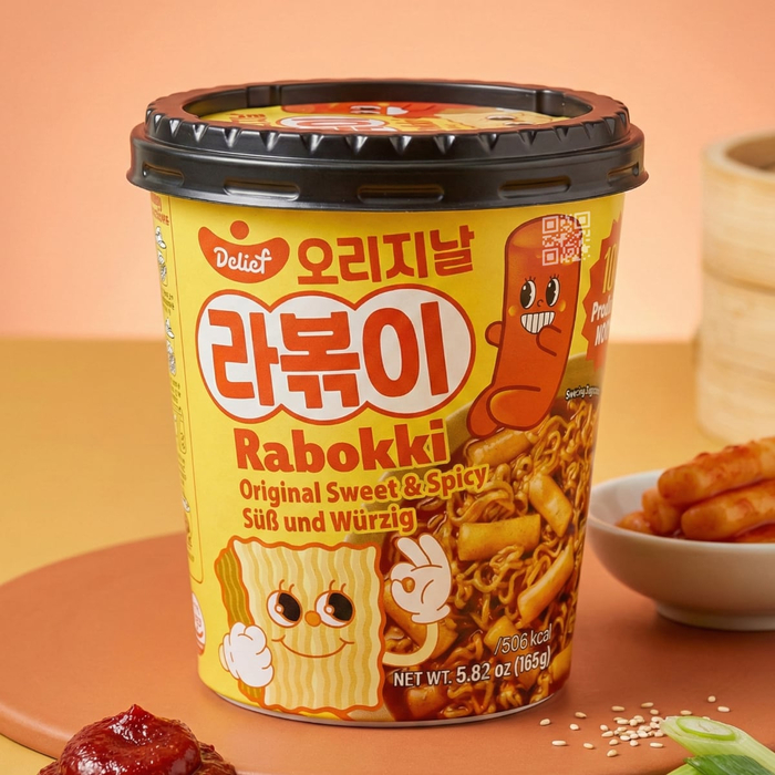 Рапокки DELIEF Sweet and Spicy сладко-острые 165 г – классический корейский вкус в удобном стакане, Вкус: Сладко-острый