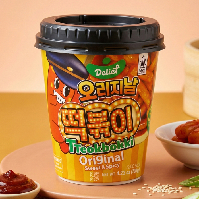 Токпокки DELIEF Original Sweet & Spicy сладко-острые 120 г Halal – классическое корейское блюдо в стакане, Вкус: Оригинальный