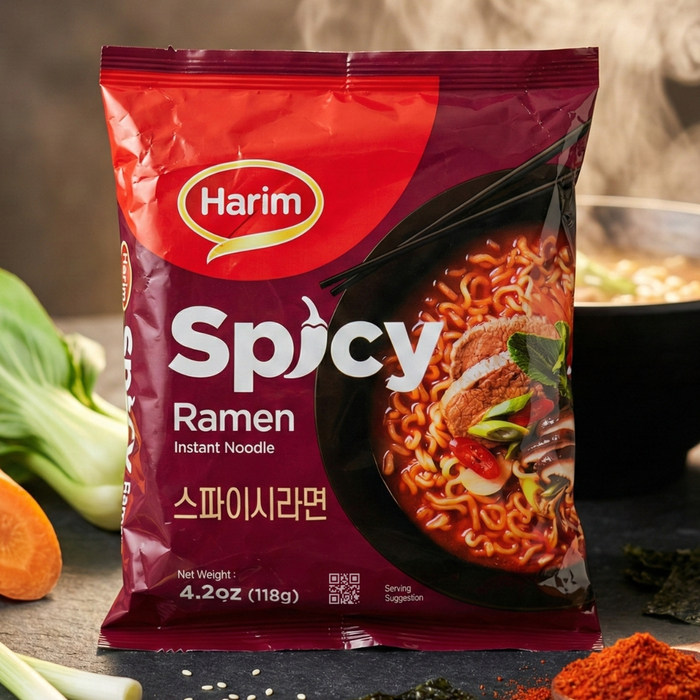 Корейская острая лапша быстрого приготовления Harim Spicy Ramen с овощами, Вкус: Острый