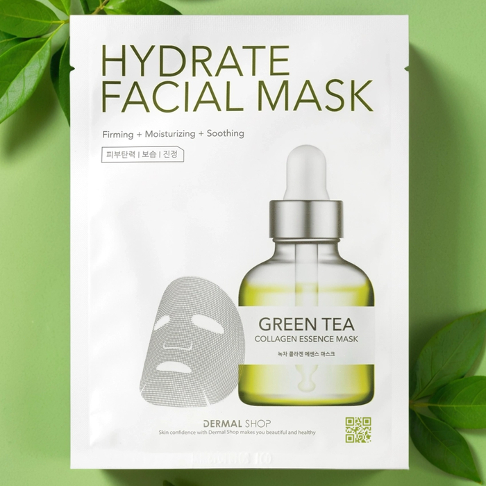 Тканевая маска Dermal Shop Hydrate с экстрактом зеленого чая для глубокого увлажнения и защиты кожи, Выбранный выриант маски: Зеленый чай