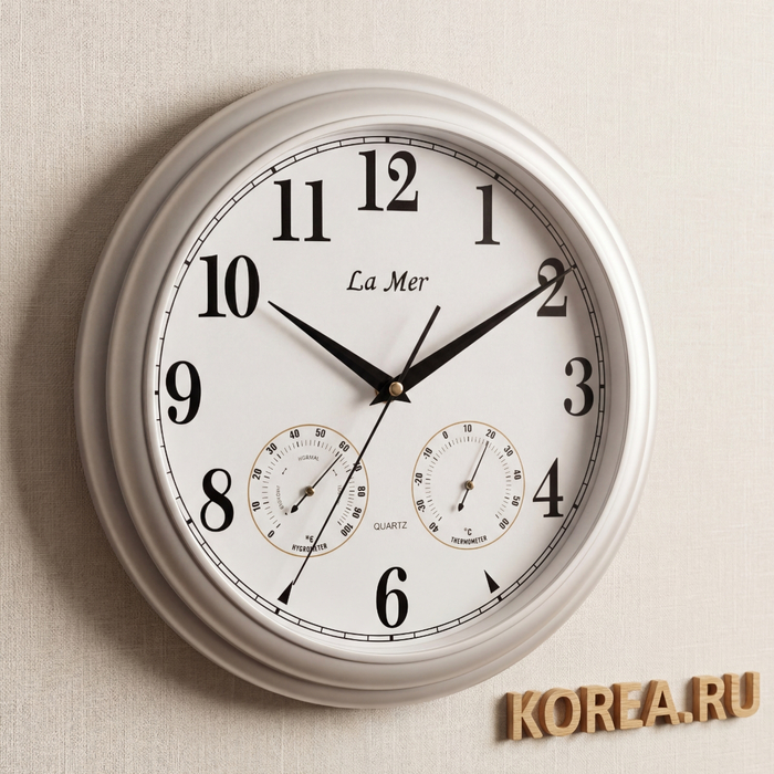 Настенные часы La Mer GD115 Silver 324x324 мм с гигрометром и термометром, изображение 2