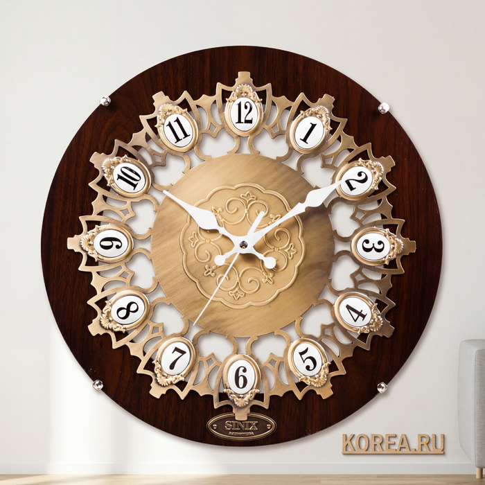 Настенные часы SINIX 6020А – классический дизайн с плавным ходом, 335х335 мм, Цвет: Коричневый