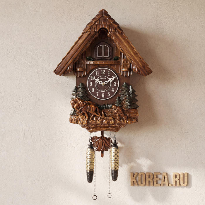 Часы настенные с кукушкой SINIX 693GR альпийский стиль 435x345x175 мм