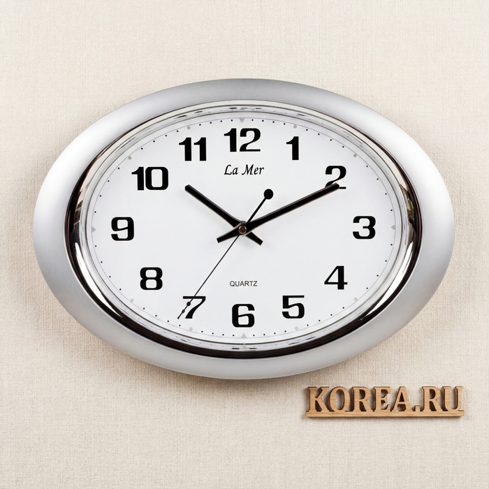 Настенные часы La Mer GD121-2 овальные серебристые 400х260 мм с плавным ходом