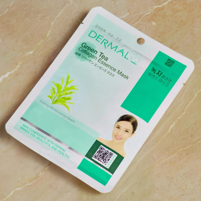 Тканевая маска Dermal с экстрактом зеленого чая и коллагеном: матирующий уход и свежесть для кожи, Выбранный выриант маски: Зеленый чай