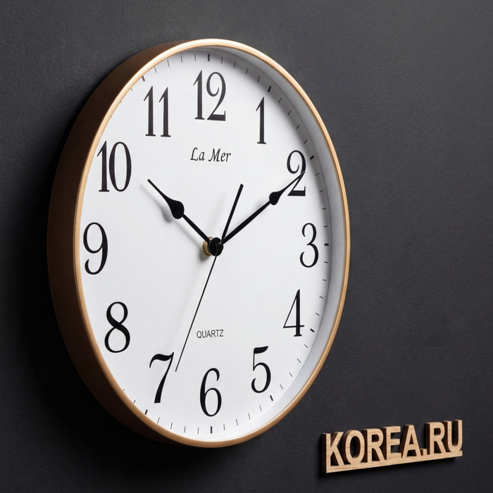 Настенные часы La Mer GD353-1 золотистые в современном стиле 340х340 мм, изображение 2