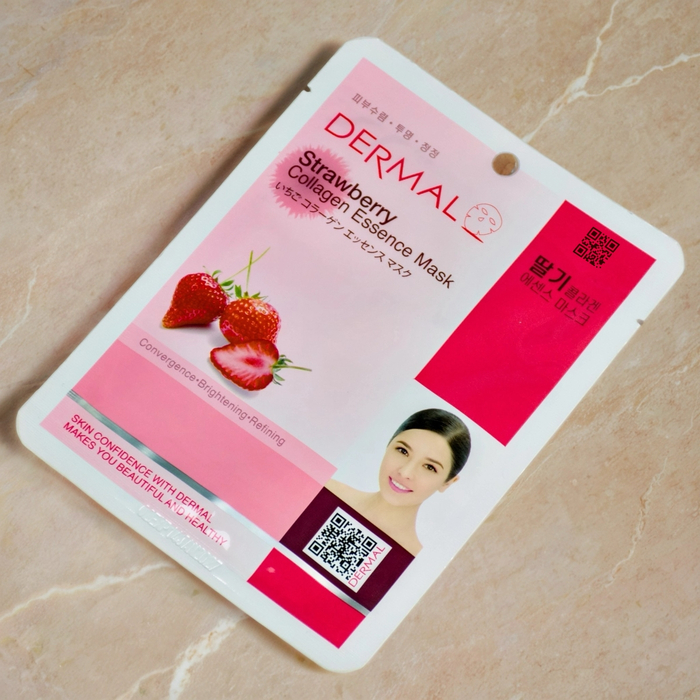 Тканевая маска Dermal с экстрактом клубники и коллагеном: интенсивное омоложение и очищение для проблемной и увядающей кожи, Выбранный выриант маски: Клубника
