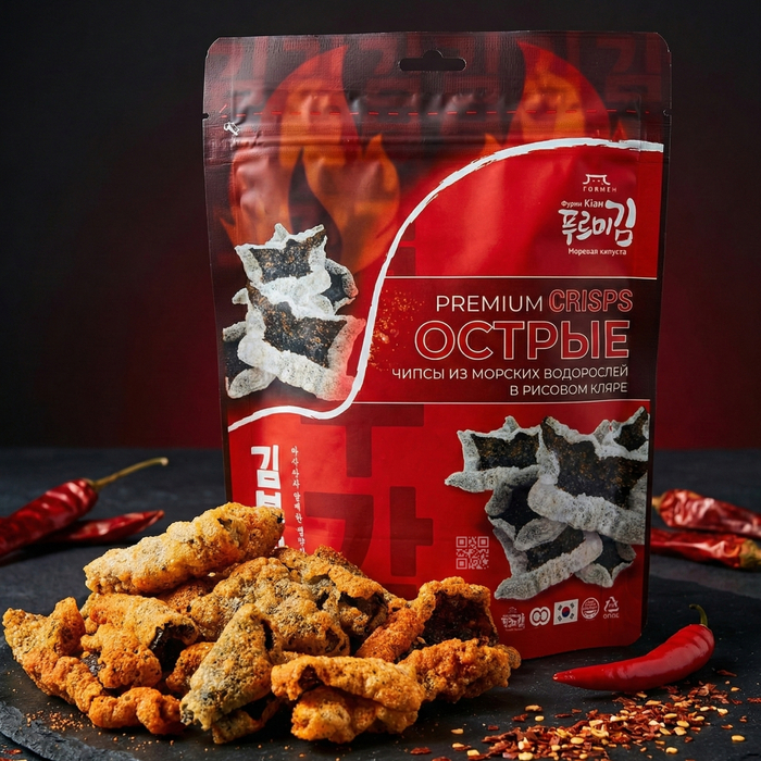 Чипсы нори Furmi Kim Spicy в рисовом кляре 30 г - Острый корейский снек, Вкус: Острый