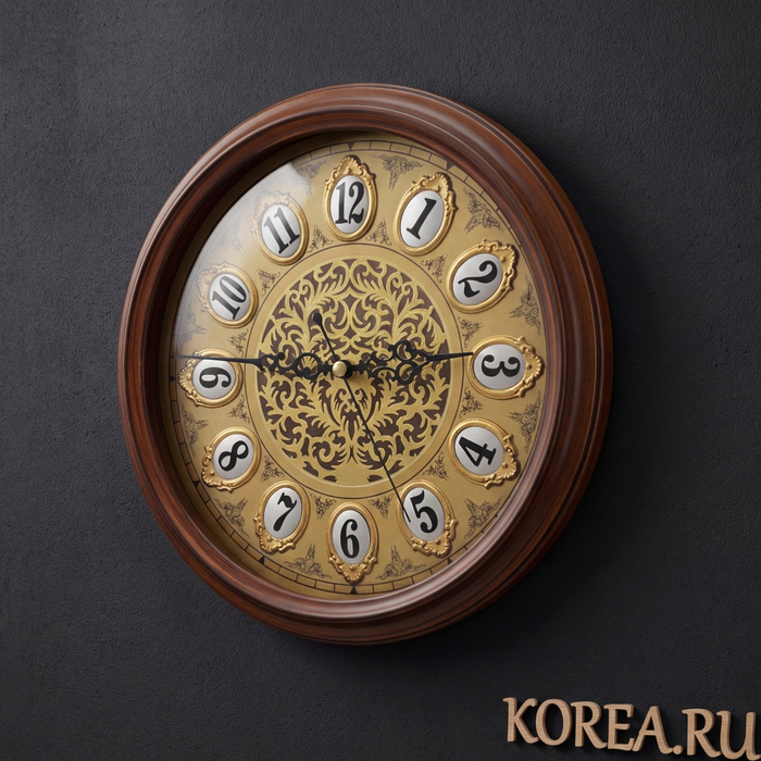 Настенные часы KAIROS KS 2031B в классическом стиле 300×300 мм с золотистым циферблатом, изображение 2