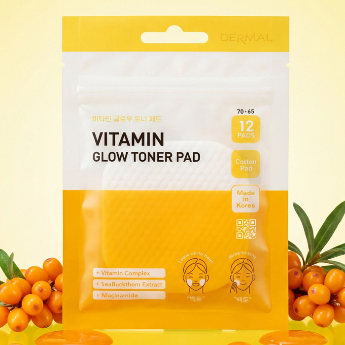 Пэды DERMAL для сияния кожи с экстрактом облепихи: сияние, питание и выравнивание тона (12 шт.), Количество: 12 шт., На основе: Облепиха