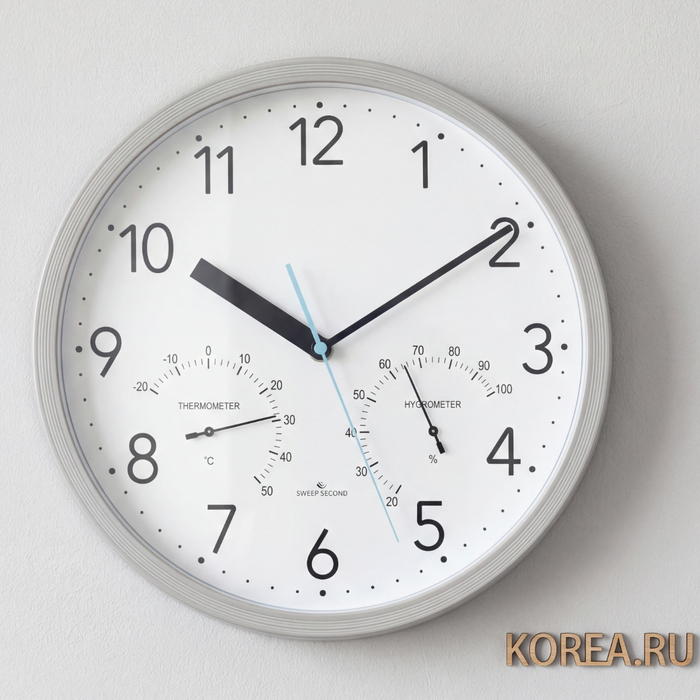 Настенные часы Lamer GD365-2 серые 310x310 мм с гигрометром и термометром, Цвет: Серый