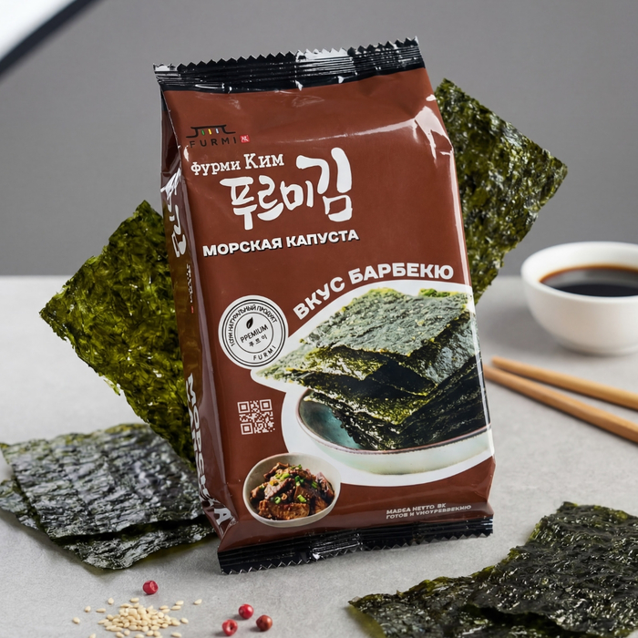 Морская капуста Furmi Kim со вкусом корейского барбекю (5 г) — хрустящие листы ким с приправой «Пулькоги», Количество (вес): 5 гр., Вкус: BBQ