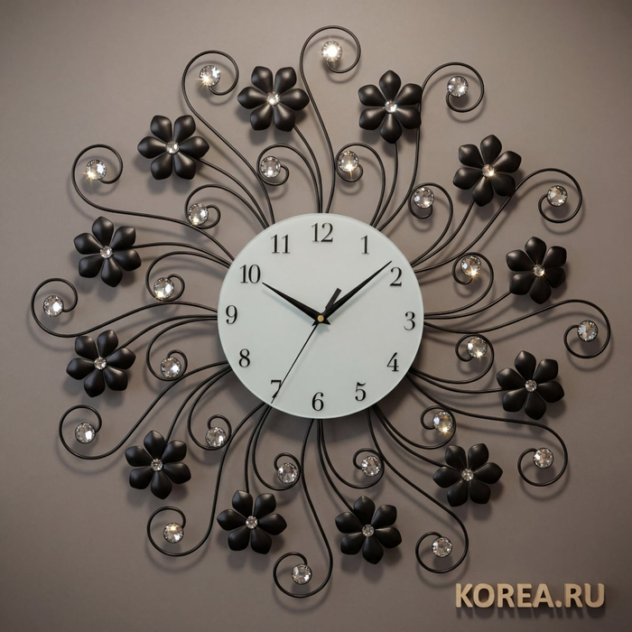 Настенные часы Stella ST1491 с кристаллами и цветочным декором, 580х580 мм с бесшумным механизмом, изображение 2