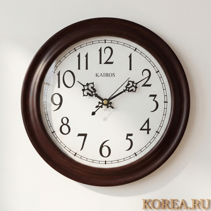 Настенные часы KAIROS KS363 классические чёрные 220х220 мм с плавным ходом