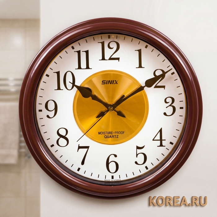 Настенные часы SINIX 4065BRN - Влагостойкие часы коричневого цвета 310 мм, Цвет: Коричневый