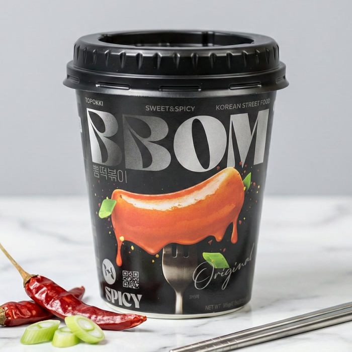 BBOM Topokki Spicy - корейские токпокки в стакане с оригинальным острым соусом, готовые за 2–4 минуты, Вкус: Оригинальный, Способ готовки: В стакане