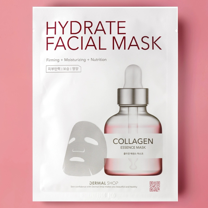 Тканевая маска Dermal Shop Hydrate с коллагеном для глубокого увлажнения, восстановления упругости и омоложения кожи, Выбранный выриант маски: Коллаген
