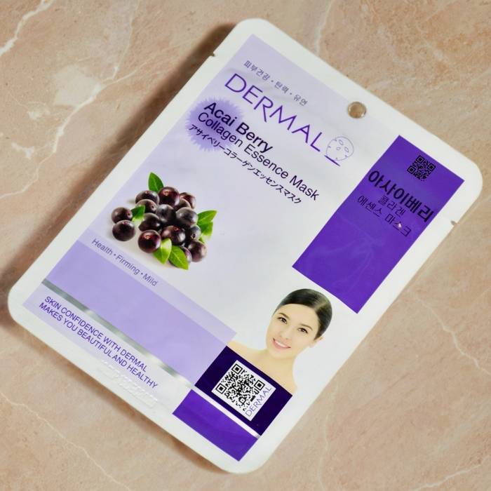 Тканевая маска Dermal с ягодами асаи и коллагеном: премиум омоложение и регенерация для сияния молодой кожи, Выбранный выриант маски: Ягоды асаи