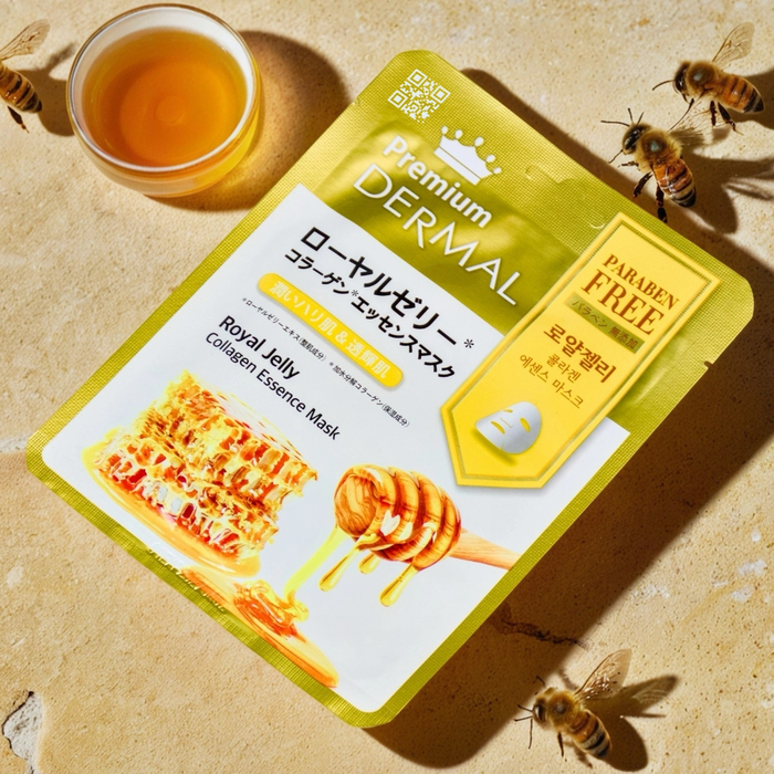 Маска для лица с пчелиным маточным молочком и коллагеном Dermal Premium — премиум уход для омоложения и восстановления кожи, Выбранный выриант маски: Маточное молочко