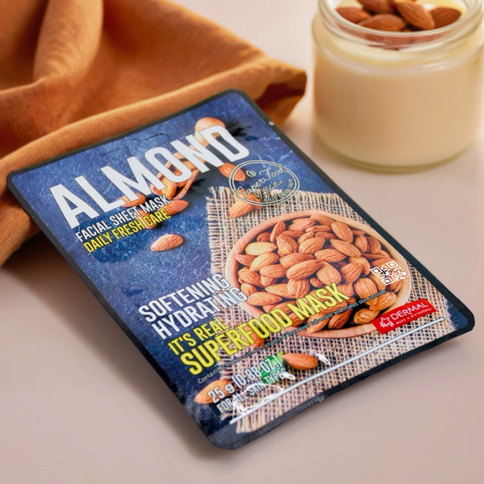 Dermal Superfood маска для лица с миндалем для питания, защиты и восстановления кожного барьера, Выбранный выриант маски: Миндаль