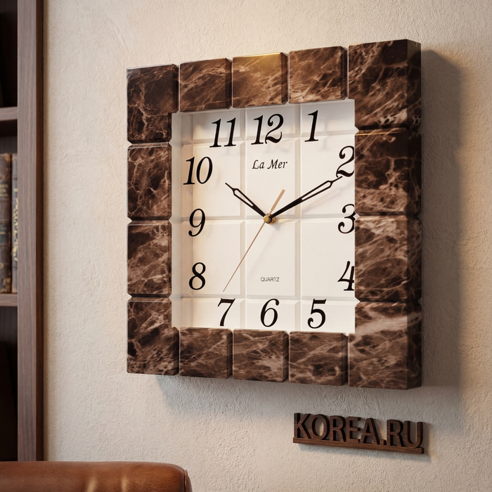 Настенные часы La Mer GD042005 квадратные под мрамор 330x330 мм, изображение 2