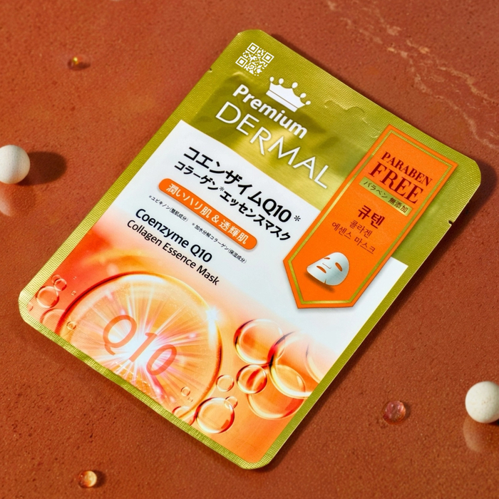 Маска для лица с коэнзимом Q10 и коллагеном Dermal Premium — мощный антиоксидант для омоложения и защиты кожи от старения, Выбранный выриант маски: Coenzyme Q10