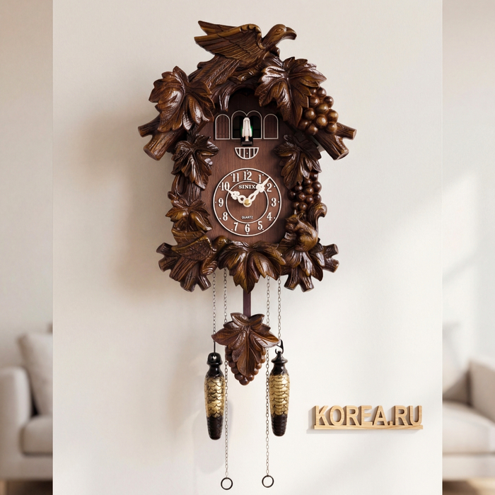 Настенные часы SINIX 601 с автоматическим ночным режимом из дерева классического дизайна, Цвет: Коричневый