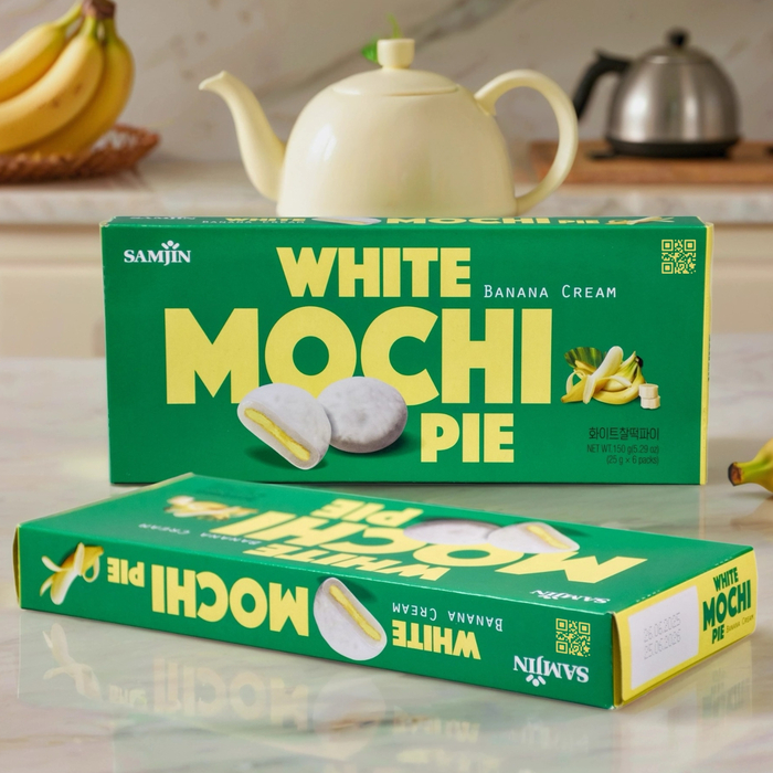 Моти в белой глазури со вкусом банана - White Mochi Pie Banana Cream 150г. (25г*6шт)., Вкус: банан, изображение 3