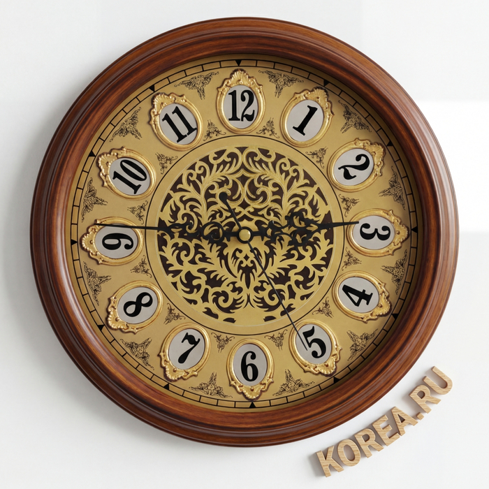 Настенные часы KAIROS KS 2031B в классическом стиле 300×300 мм с золотистым циферблатом