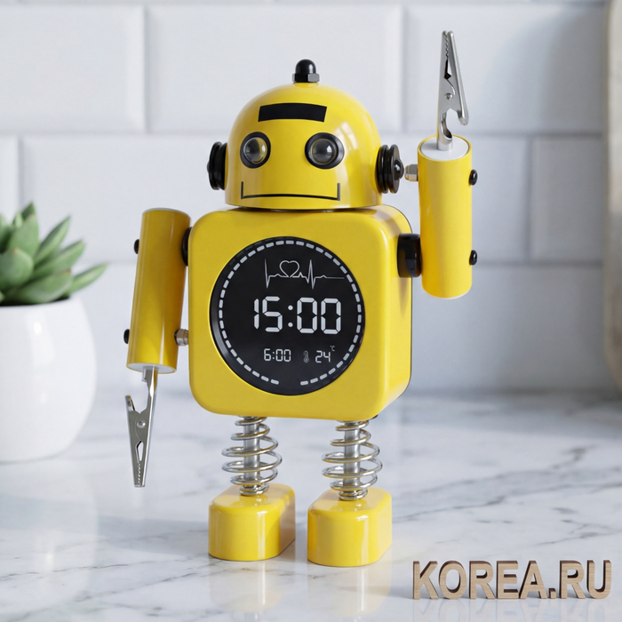 Детские часы-будильник Stella 2754YL-LED жёлтый робот с LED экраном, изображение 2