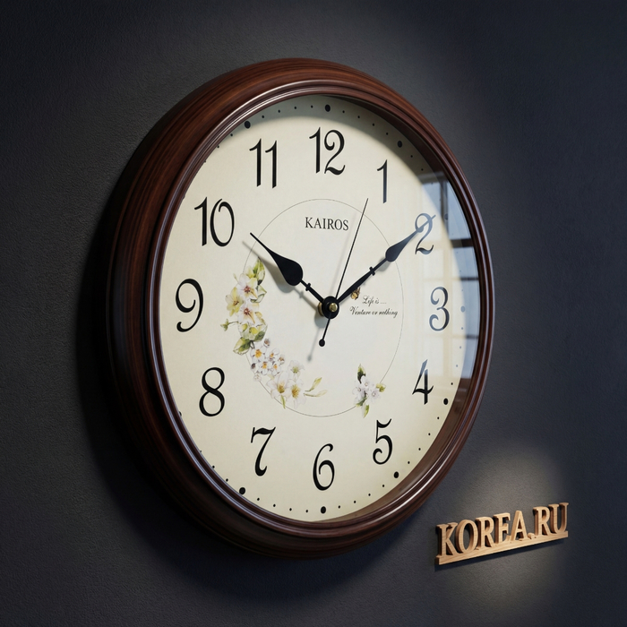 Часы настенные KAIROS KS382 B классические с цветочным орнаментом 400x400 мм, изображение 2