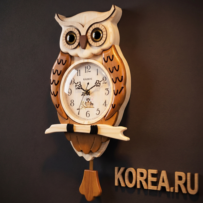 Настенные часы KAIROS KA035 «Сова» с маятником в оранжевом цвете 450х240 мм, изображение 2