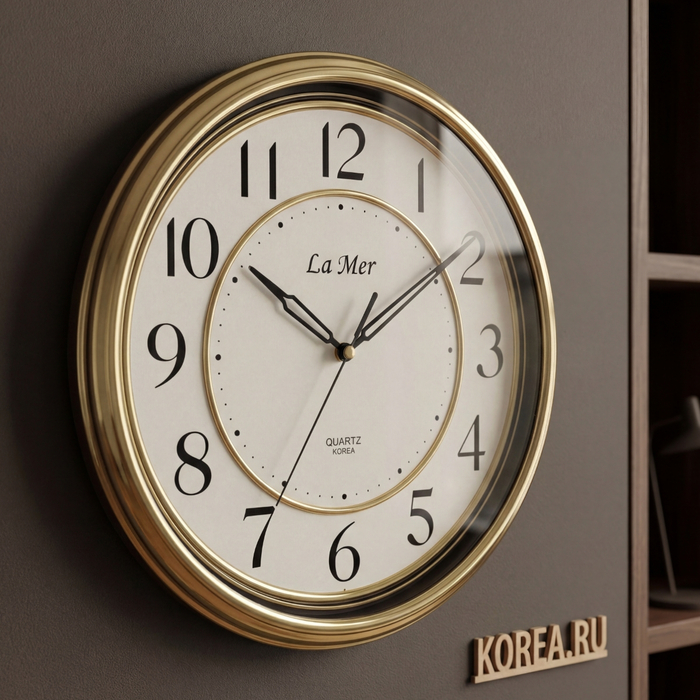Часы настенные Lamer GD078001 элегантный дизайн золото 341х341х46 мм, изображение 2