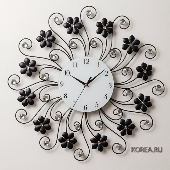 Настенные часы Stella ST1491 с кристаллами и цветочным декором, 580х580 мм с бесшумным механизмом