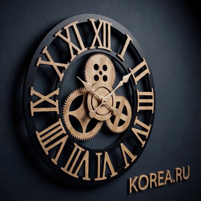 Деревянные настенные часы Kairos MK006 с открытыми шестеренками 500х500 мм, изображение 2