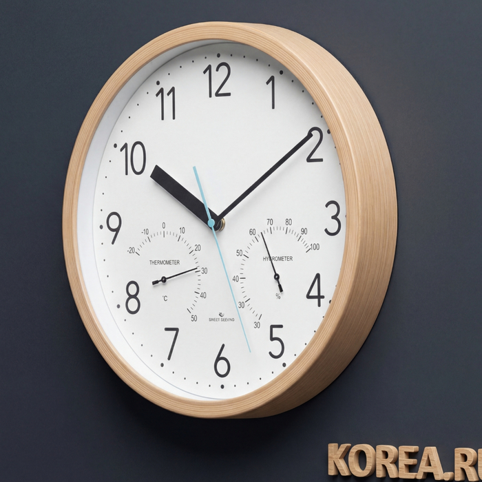 Настенные часы Lamer GD365-1 с термометром и гигрометром размер 310х310 мм, Цвет: Бежевый, изображение 2