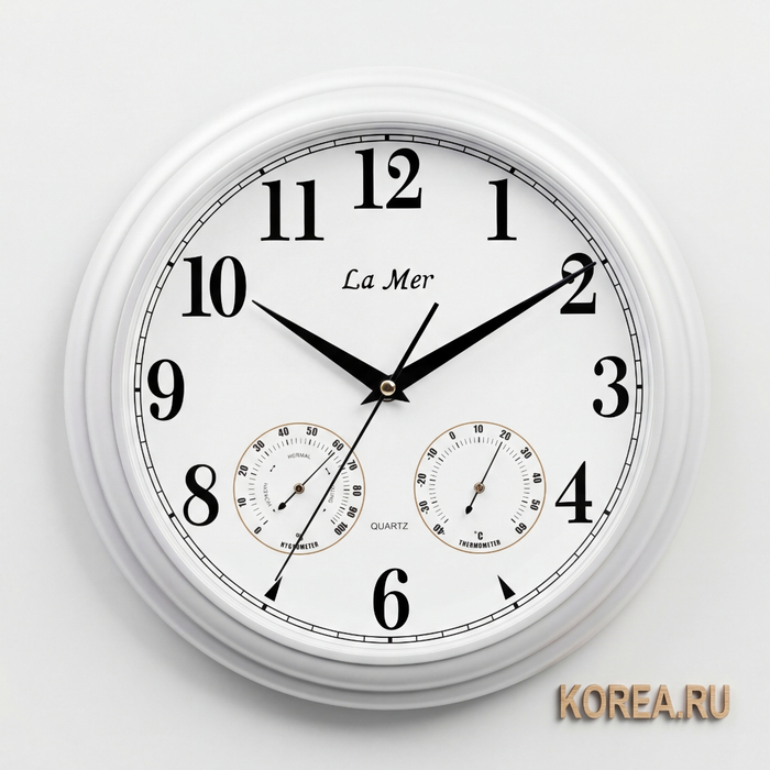 Настенные часы La Mer GD115 Silver 324x324 мм с гигрометром и термометром