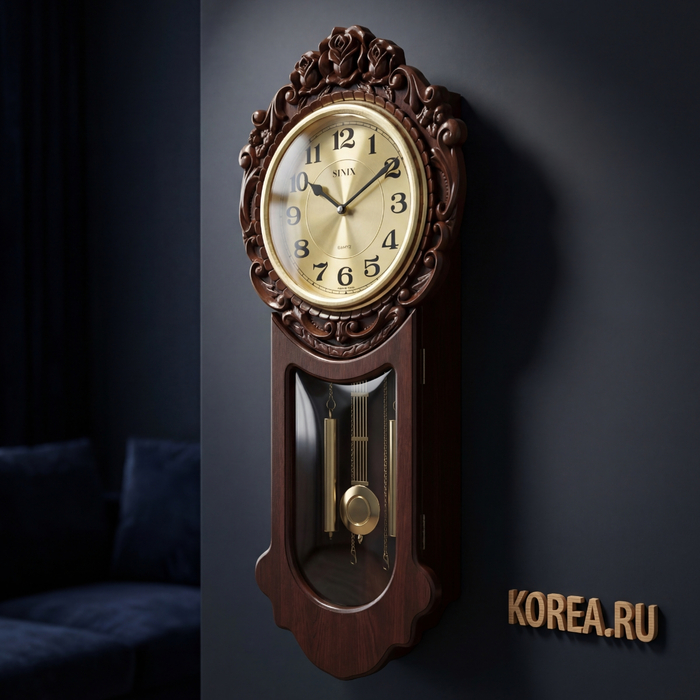 Настенные часы SINIX 07 классические винтажные 896x335 мм с маятником, изображение 2