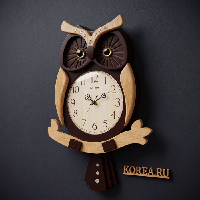 Настенные часы с маятником KAIROS KА-018 в виде совы размер 540x355 мм, изображение 2