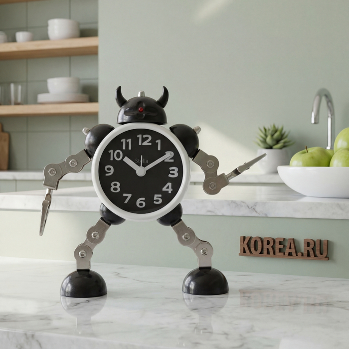 Часы-будильник Stella 2725K-BK робо-дизайн - детский будильник с металлическими конечностями, изображение 2