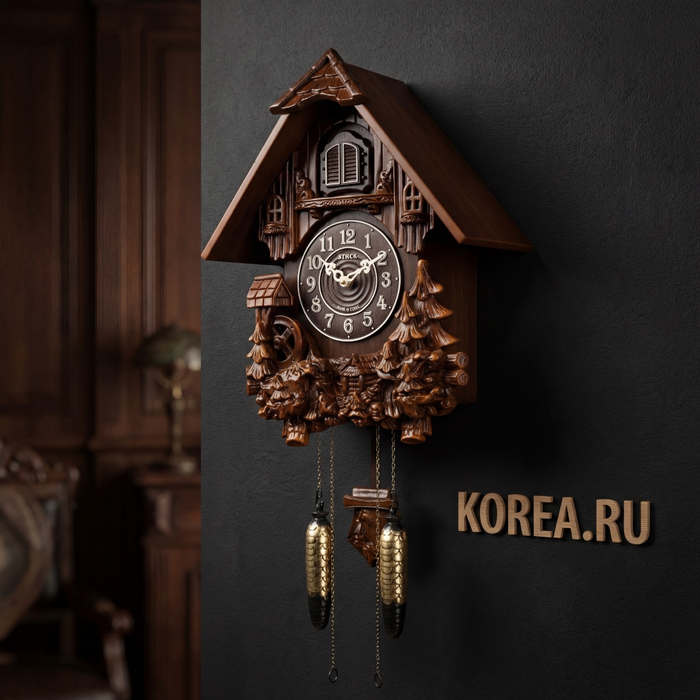 Настенные часы с кукушкой SINIX 612 в резном деревянном корпусе - классический стиль 400x335x180мм, изображение 2