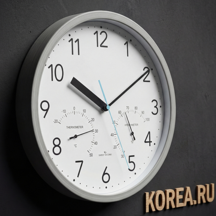 Настенные часы Lamer GD365-2 серые 310x310 мм с гигрометром и термометром, Цвет: Серый, изображение 2